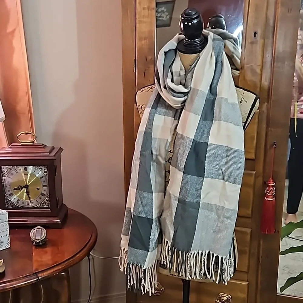 J. Crew Neutral Colorblock Pashmina Scarf | Gray Cream Tan Wrap